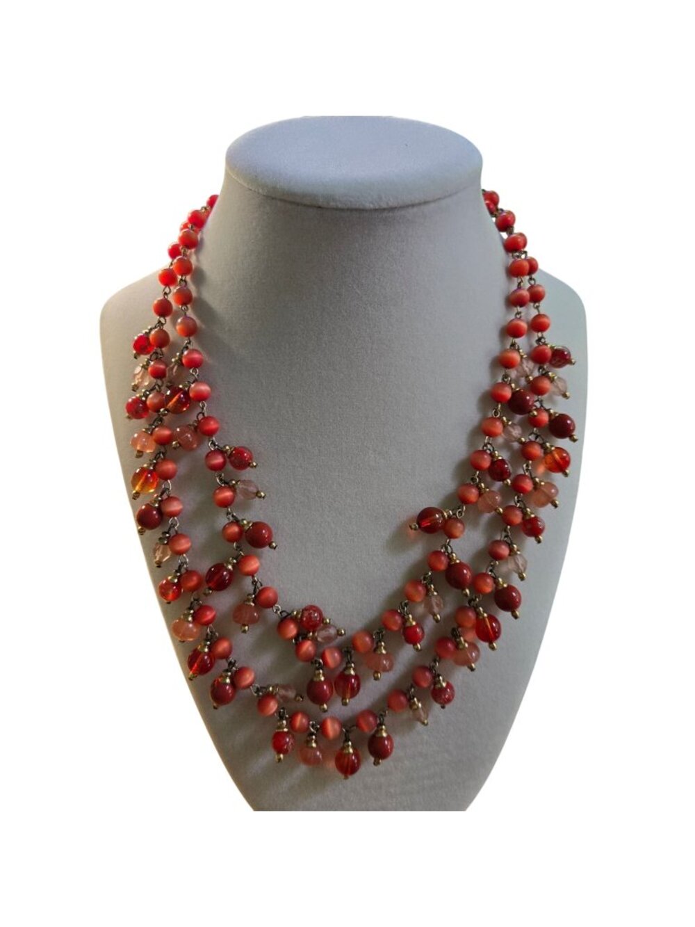 Vintage Orange Beaded Double Strand 18" Statement Necklace With Extender